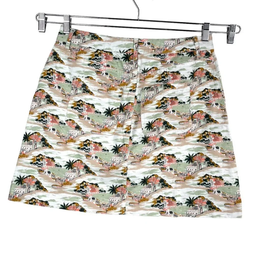 Boden stretchy denim mini skirt novelty print pink‎ core sz 10
